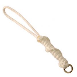 Knotted non-abrasive cord for stick
